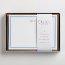 Load image into Gallery viewer, 8 CuriOsity Personalised Letterpress Notecards, Soft Vintage Blue