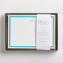 Load image into Gallery viewer, 8 LuminOsity Personalised Letterpress Notecards, Swimming Pool Blue