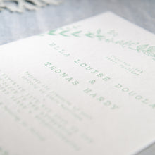 Load image into Gallery viewer, Osity wedding and party stationery letterpress printed in one colour green spring design
