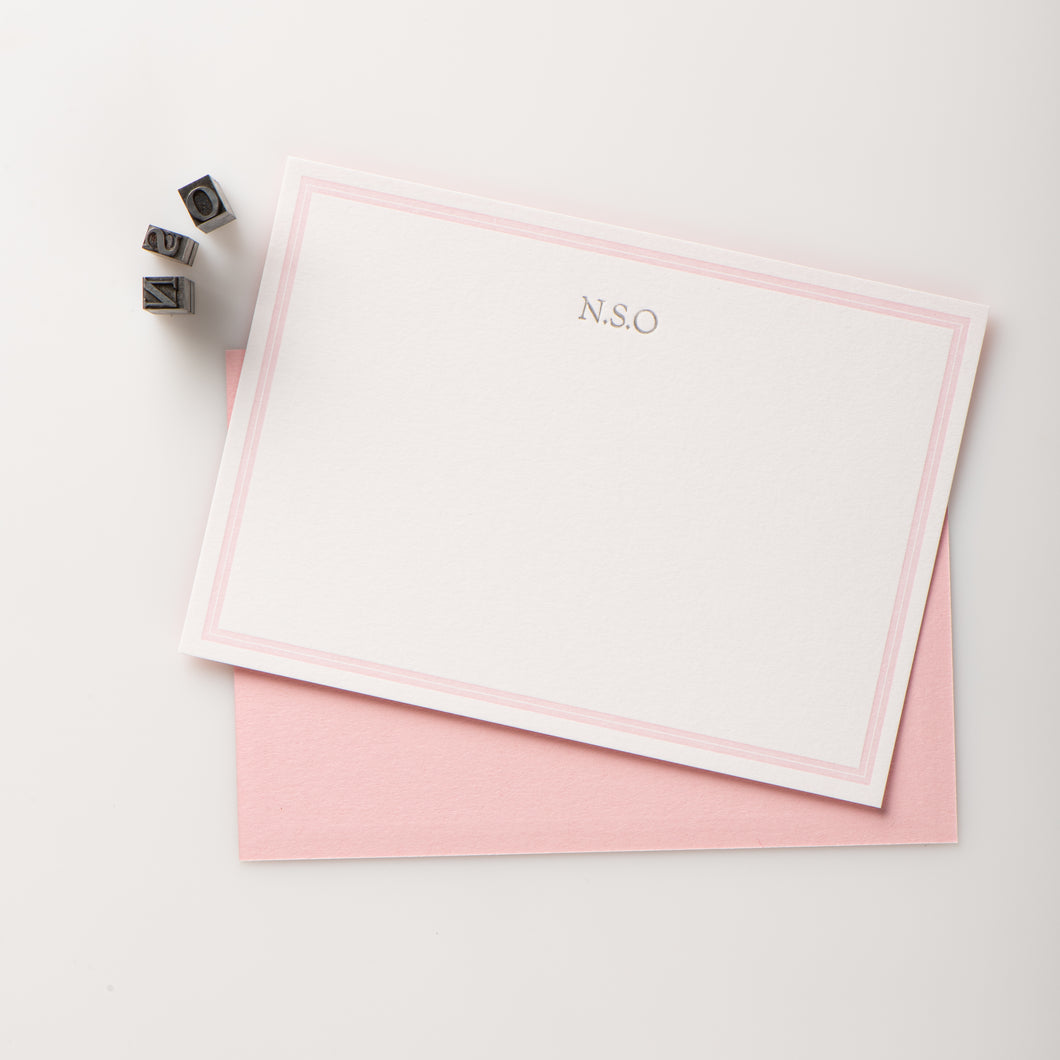 8 CuriOsity Personalised Letterpress Notecards, Pink Powder