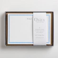 Load image into Gallery viewer, 8 CuriOsity Personalised Letterpress Notecards, Soft Vintage Blue
