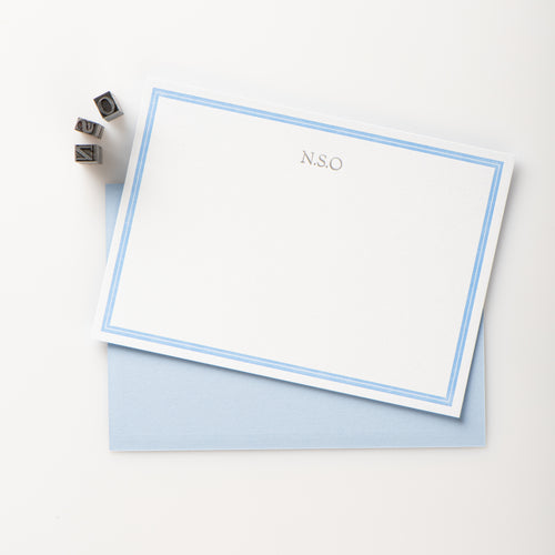 8 CuriOsity Personalised Letterpress Notecards, Soft Vintage Blue