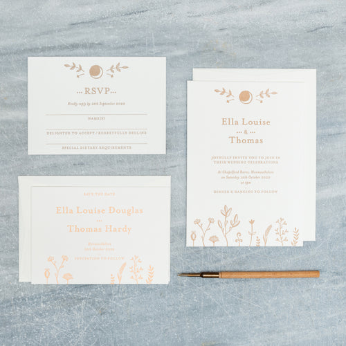 Osity wedding and party stationery letterpress printed in one colour Autumn design