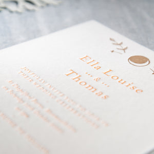 Osity wedding and party stationery letterpress printed in two colours copper and orange Autumn design