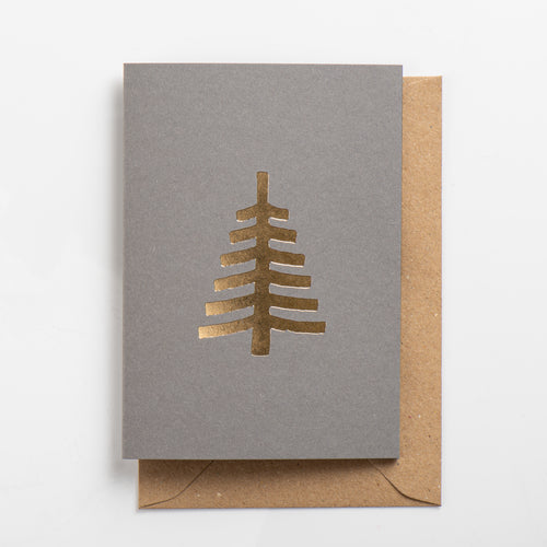 Christmas Tree Card, Gold on Flint
