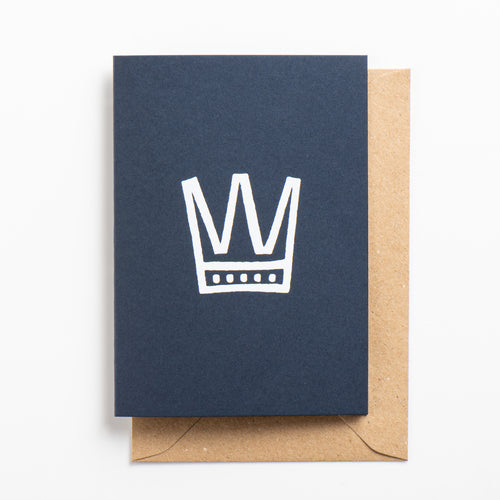 Crown Card, White Gloss on Deep Blue