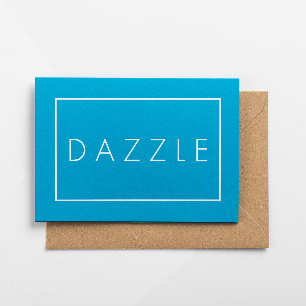 Dazzle Card, White on Swimming Pool Blue
