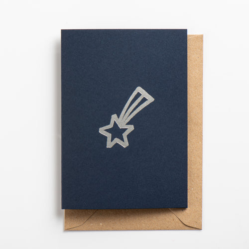 Shooting Star Card, Silver on Deep Blue