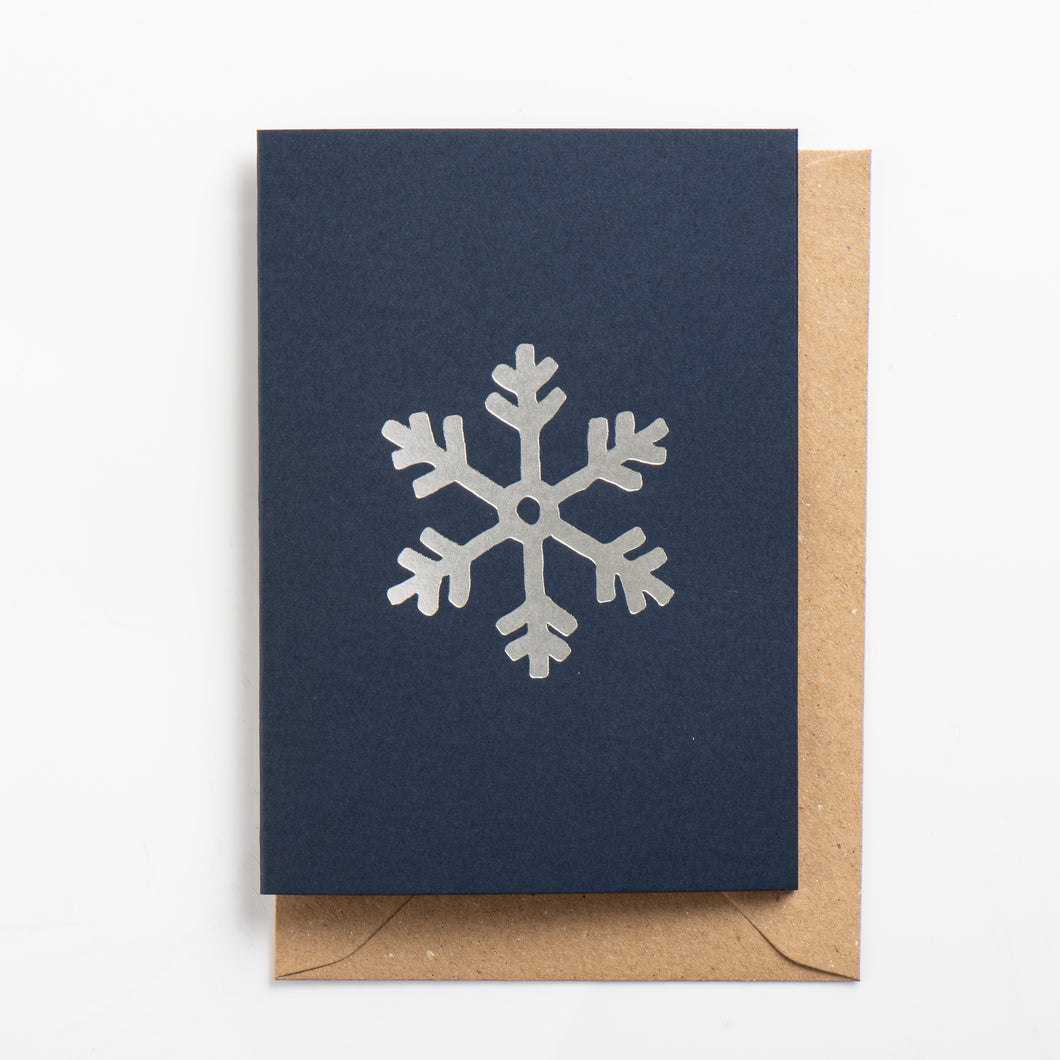 Snowflake Card, Silver on Deep Blue
