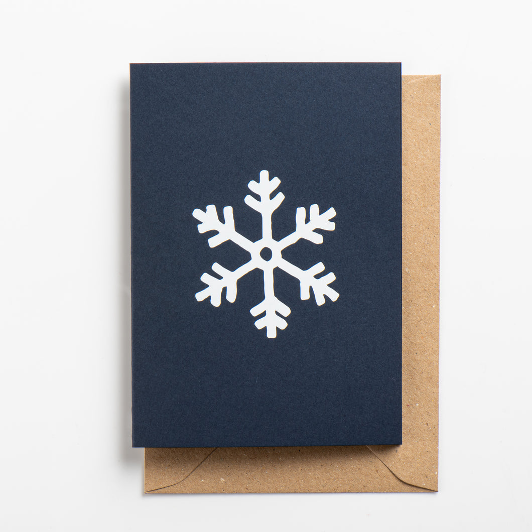 Snowflake Card, White Gloss on Deep Blue
