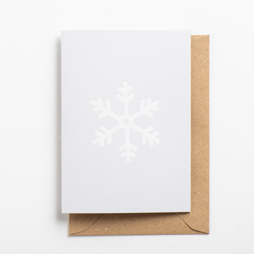 Snowflake Card, White Gloss on Glacier