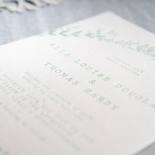 Load image into Gallery viewer, Osity wedding and party stationery letterpress printed in one colour green spring design
