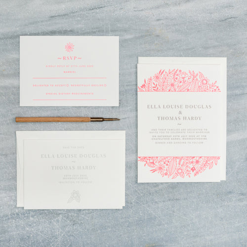 Osity wedding and party stationery letterpress printed in two colours Summer design